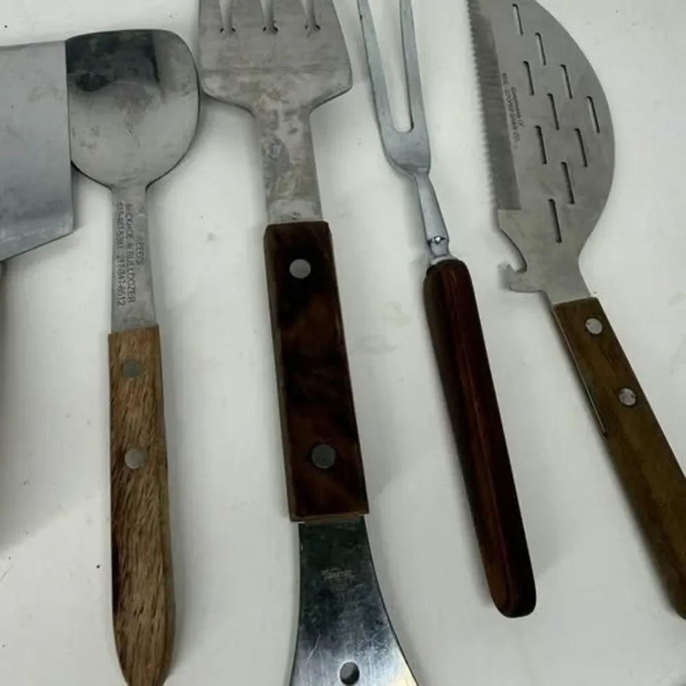 Vintage Wood Handle Kitchen Utensil Lot of 9 Stainless Steel